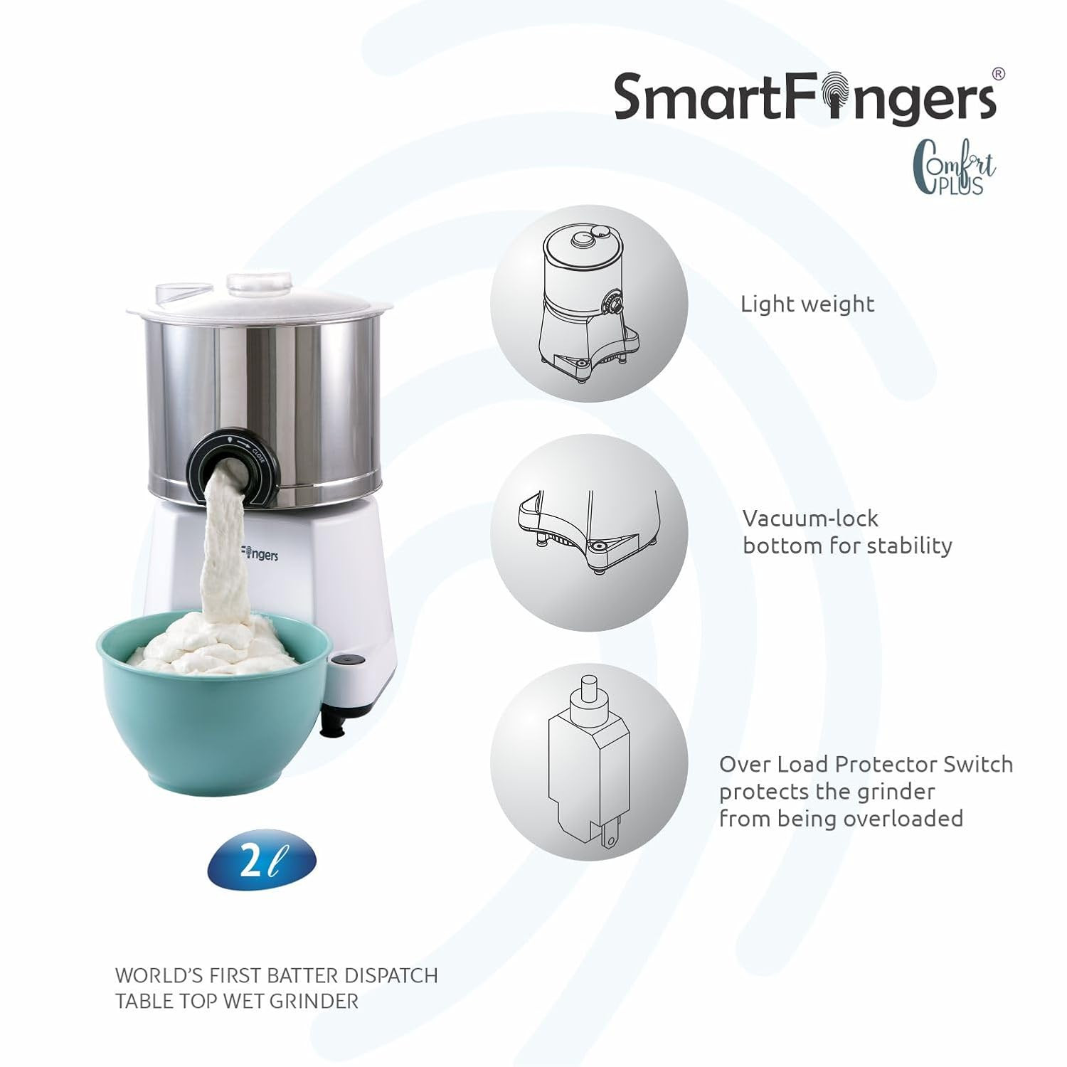 SMARTFINGERS COMFORT PLUS WET GRINDER(2 LITRE WHITE)